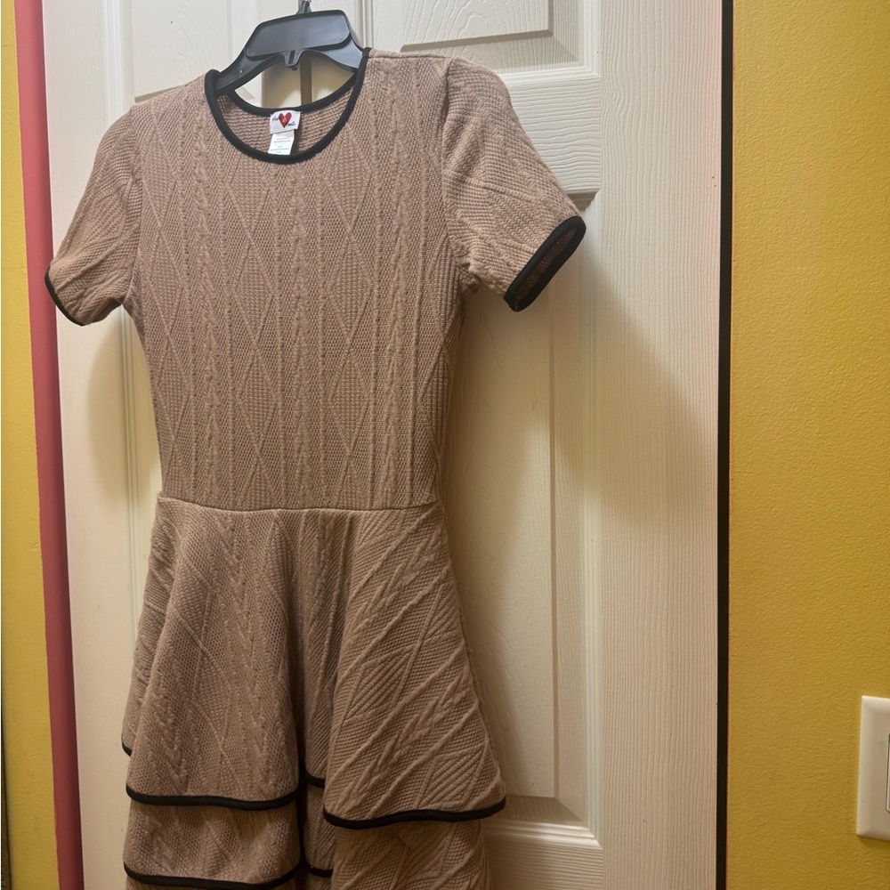 Brown Knit Dress with Black Trim